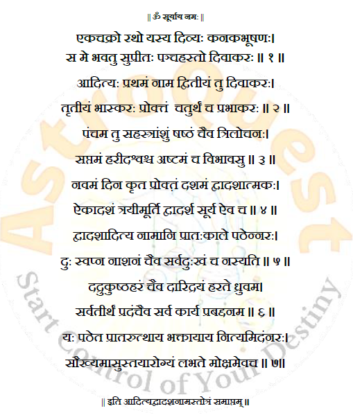 आदित्य द्वादश नाम स्तोत्रम् — AstroQuest